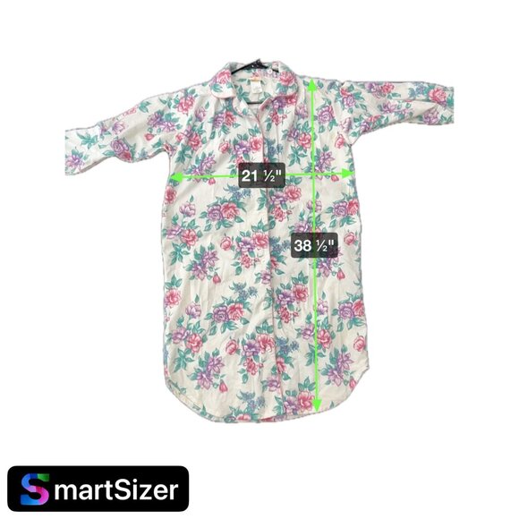 Stan Herman Floral Button-Up Nightgown 3/4 Sleeves Cotton Size M - Picture 9 of 9